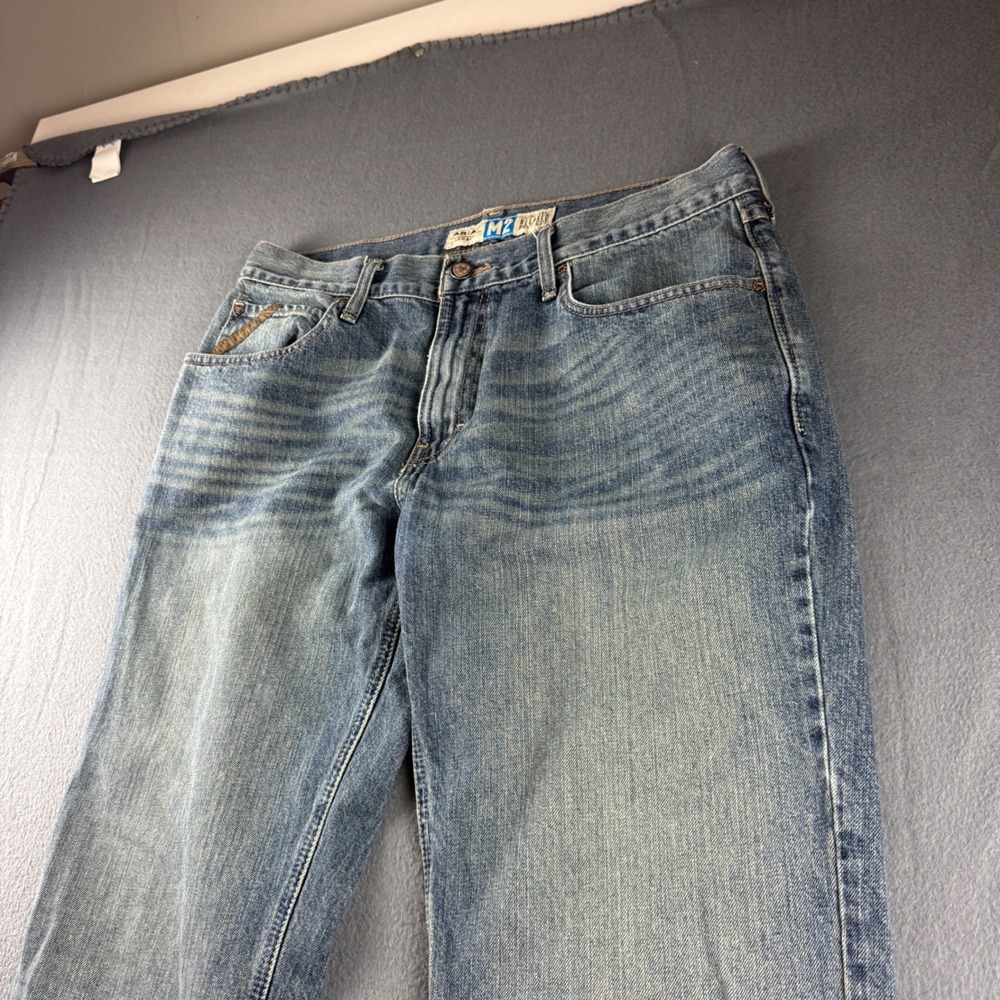 Ariat M2 Jeans Men's 33x36 (Fits 35x36) Blue Relaxed Bootcut Whiskered Workwear